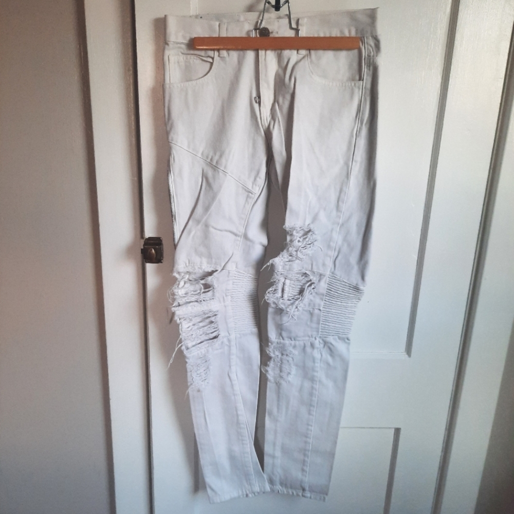 NWOT Embellish White Biker Denim Jeans